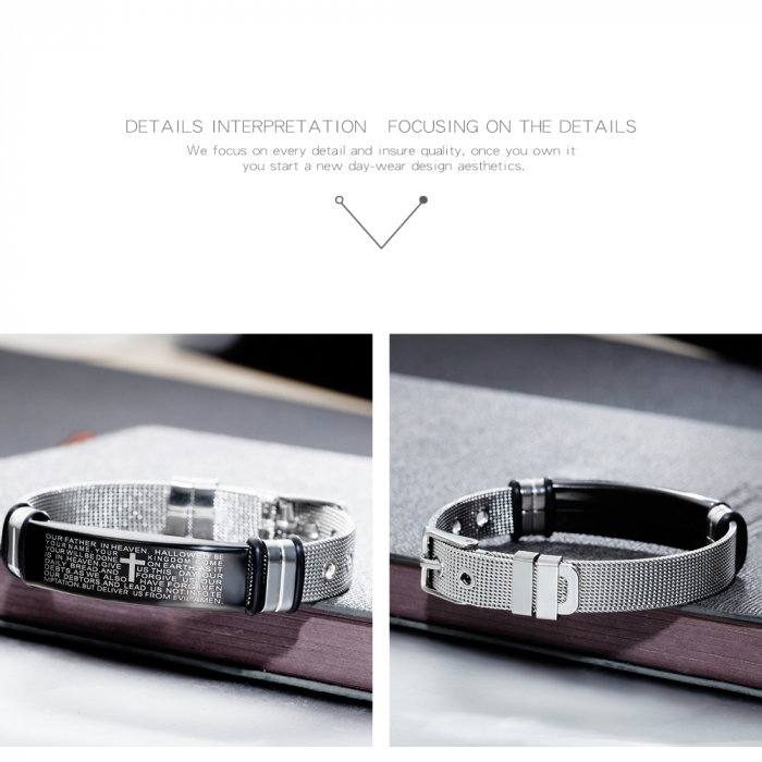 Bratara inox cu placuta neagra si cruce decupata [11]