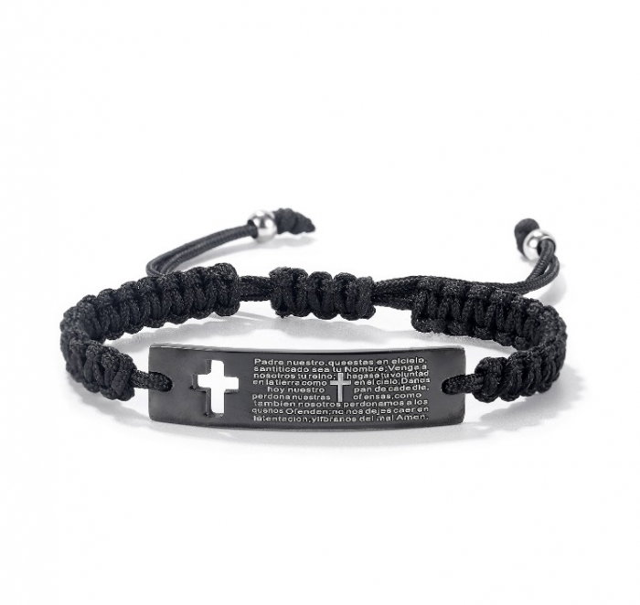 Bratara inox si sfoara cu placuta neagra si rugaciune [1]