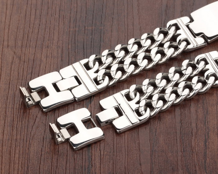 Bratara inox ajustabila cu placuta inscriptionabila si lant dublu [4]