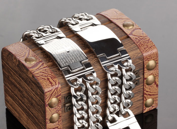 Bratara inox ajustabila cu placuta inscriptionabila si lant dublu 21 cm [8]