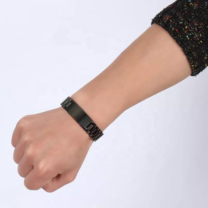 Bratara inox neagra cu placuta curbata [2]