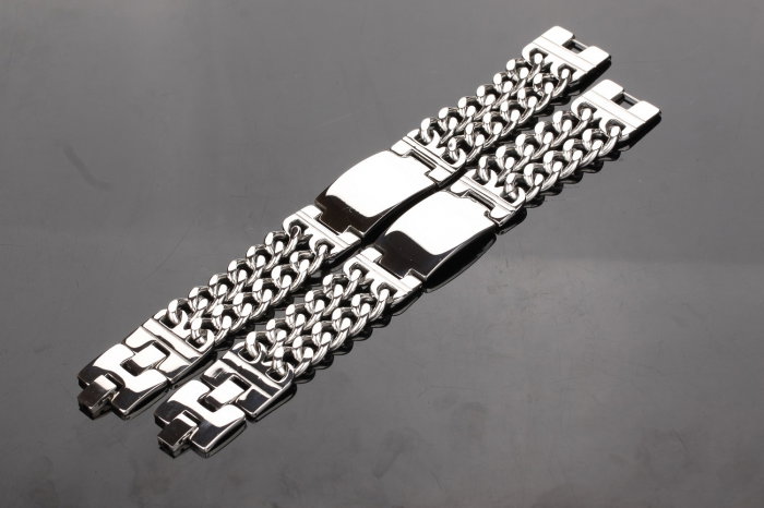 Bratara inox ajustabila cu placuta inscriptionabila si lant dublu [6]