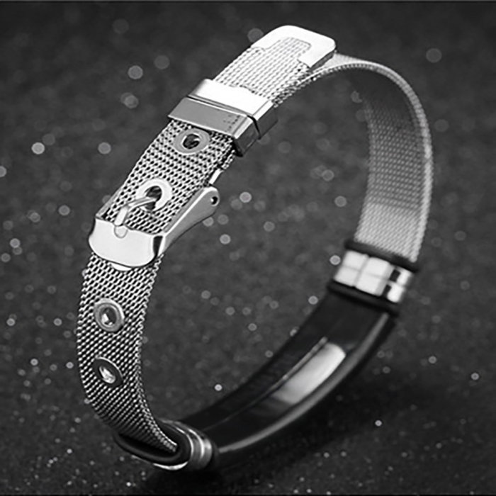 Bratara inox cu placuta neagra si cruce aurie [4]