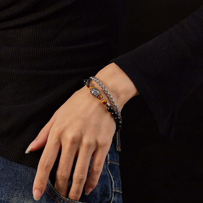 Bratara inox dubla cu Ochi de Tigru si Onix [3]