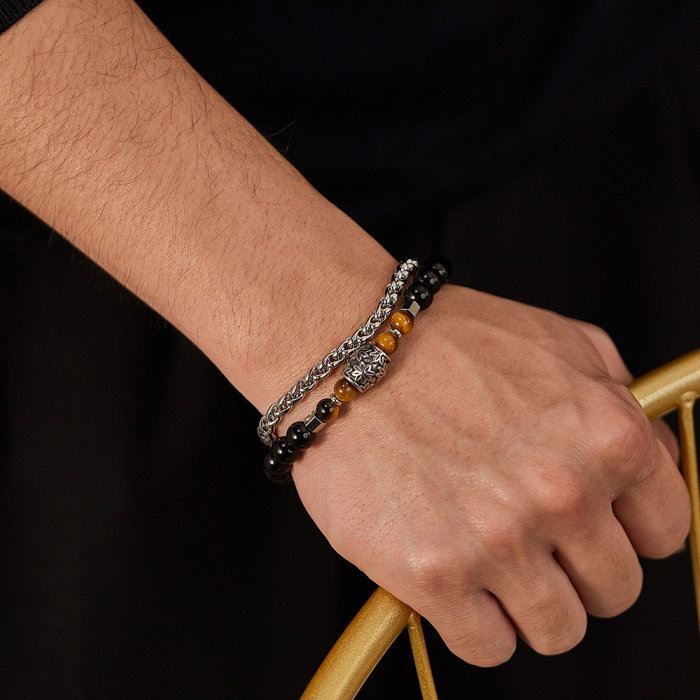 Bratara inox dubla cu Ochi de Tigru si Onix [6]