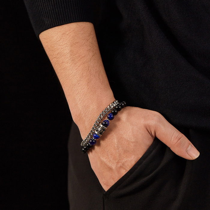 Bratara inox dubla cu Ochi de Tigru si Onix [8]