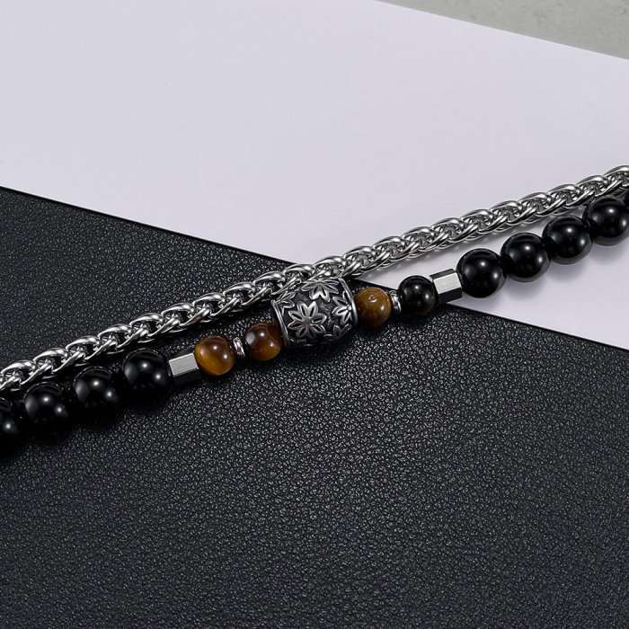 Bratara inox dubla cu Ochi de Tigru si Onix [4]