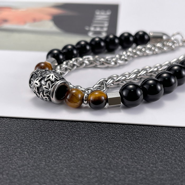 Bratara inox dubla cu Ochi de Tigru si Onix [7]