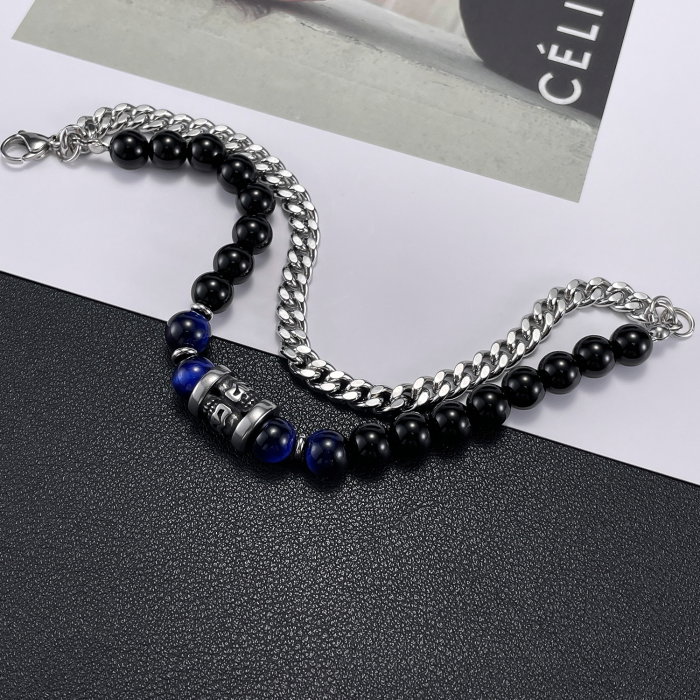 Bratara inox dubla cu Ochi de Tigru si Onix [7]