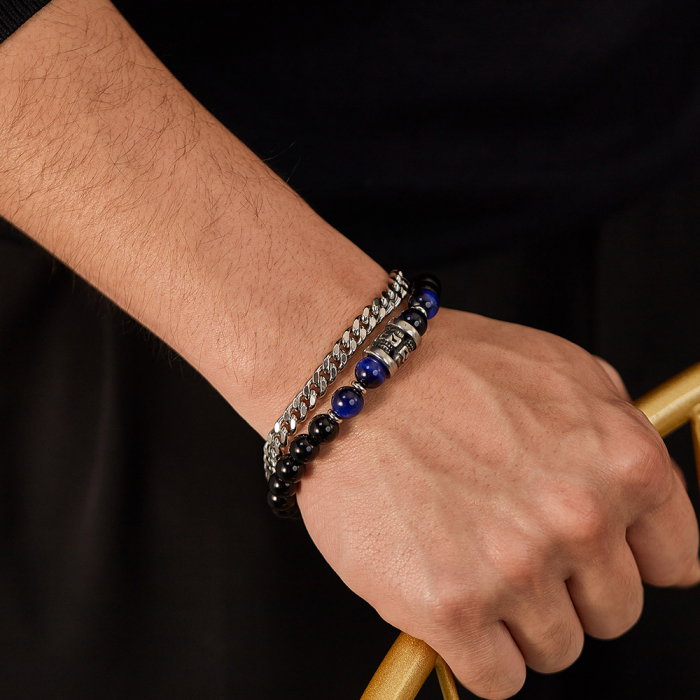 Bratara inox dubla cu Ochi de Tigru si Onix [4]