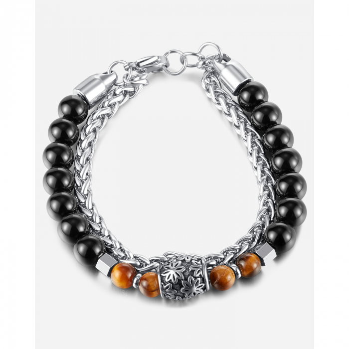 Bratara inox dubla cu Ochi de Tigru si Onix [14]