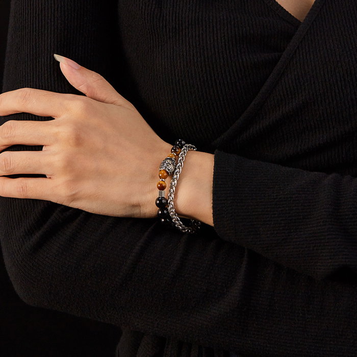 Bratara inox dubla cu Ochi de Tigru si Onix [11]