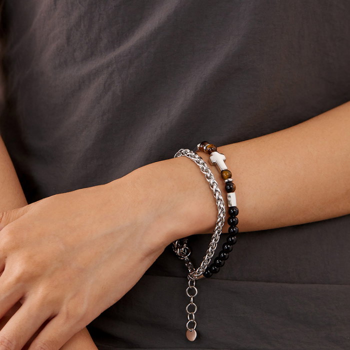 Bratara inox dubla reglabila cu Ochi de Tigru si Cruce [14]