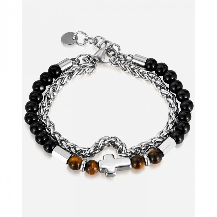 Bratara inox dubla reglabila cu Ochi de Tigru si Cruce [15]