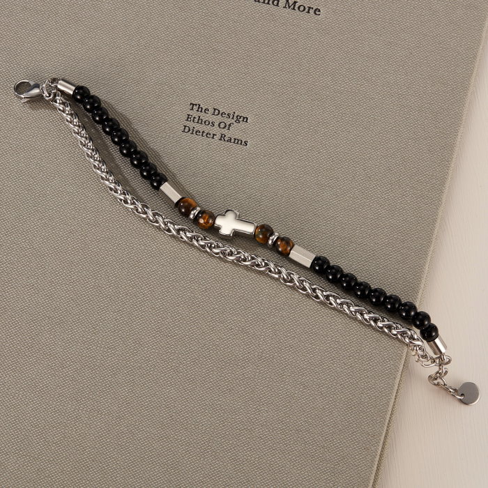 Bratara inox dubla reglabila cu Ochi de Tigru si Cruce [12]