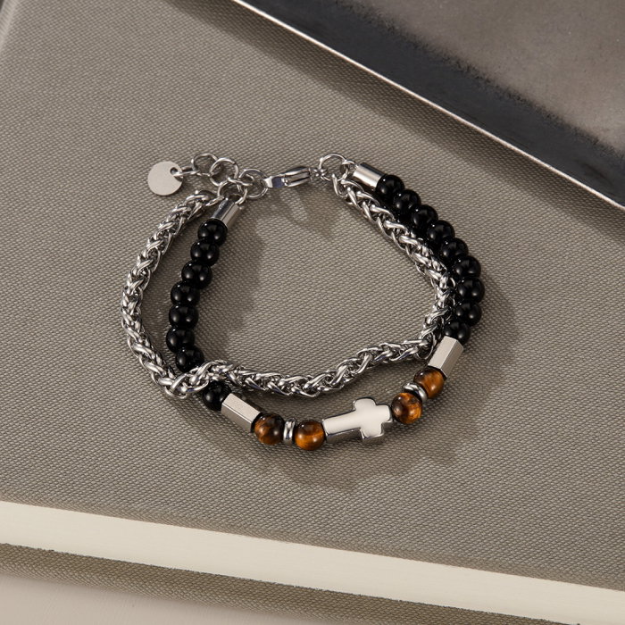 Bratara inox dubla reglabila cu Ochi de Tigru si Cruce [13]