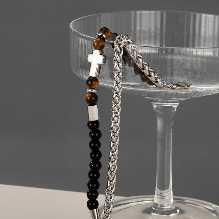 Bratara inox dubla reglabila cu Ochi de Tigru si Cruce [3]