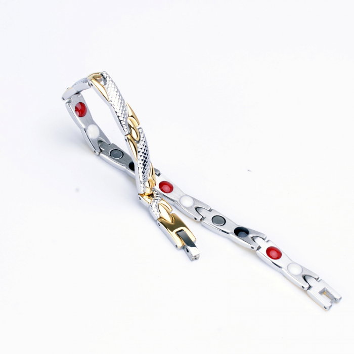 Bratara inox in 2 tonuri cu magneti, turmalina, germaniu si anioni [3]