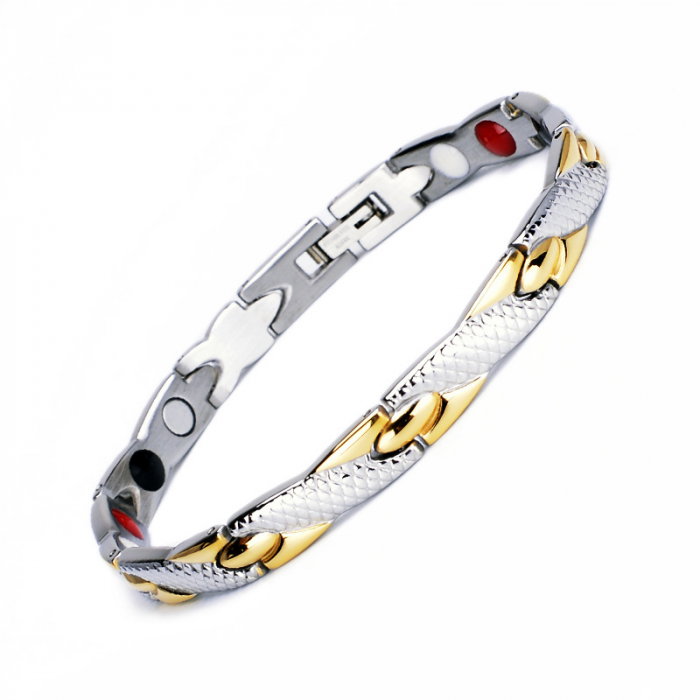 Bratara inox in 2 tonuri cu magneti, turmalina, germaniu si anioni [2]