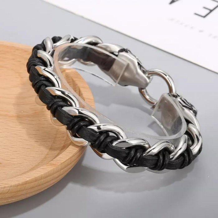 Bratara inox cu piele neagra si capete de Tigru [2]