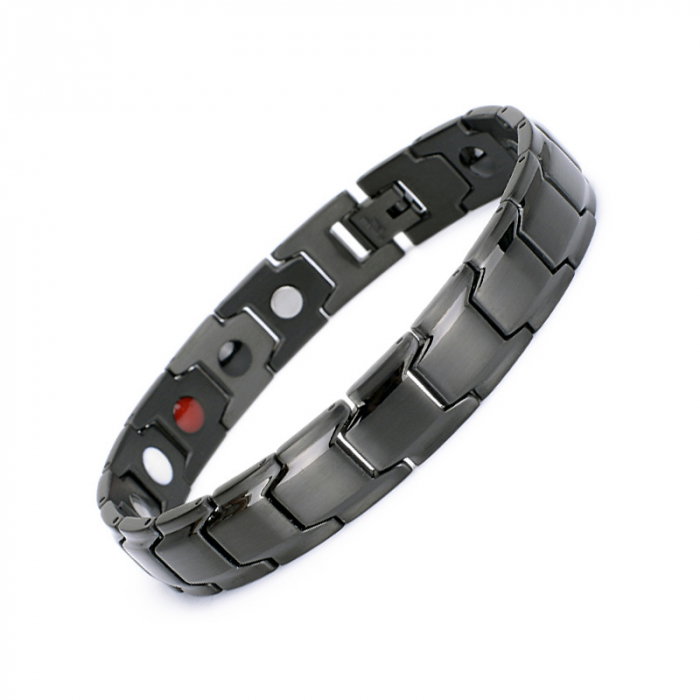 Bratara inox neagra cu magneti, turmalina, germaniu si anioni [4]