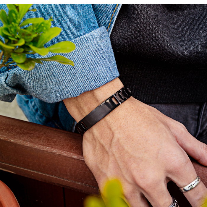 Bratara inox eleganta, neagra si cu placuta [3]