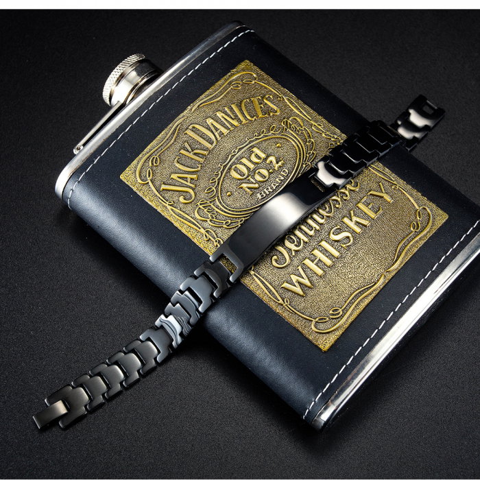 Bratara inox eleganta, neagra si cu placuta [4]