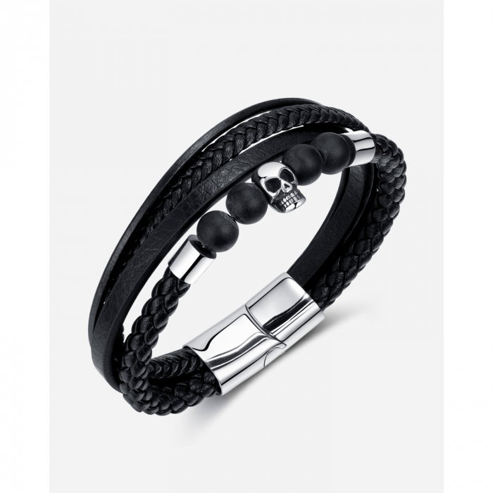 Bratara inox, piele, craniu si bazalt [8]