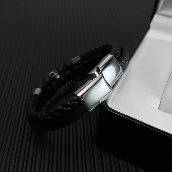 Bratara inox, piele, craniu si bazalt [7]