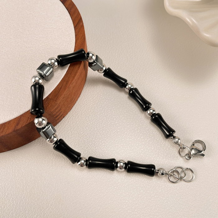 Bratara inox reglabila Bambus Negru cu Onix si Hematite [3]