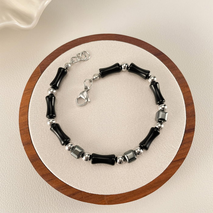 Bratara inox reglabila Bambus Negru cu Onix si Hematite [6]