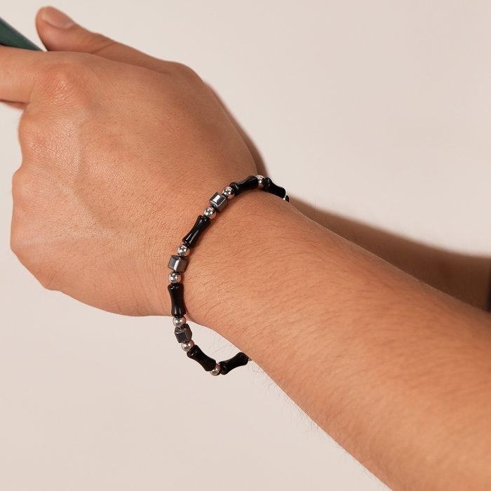 Bratara inox reglabila Bambus Negru cu Onix si Hematite [15]