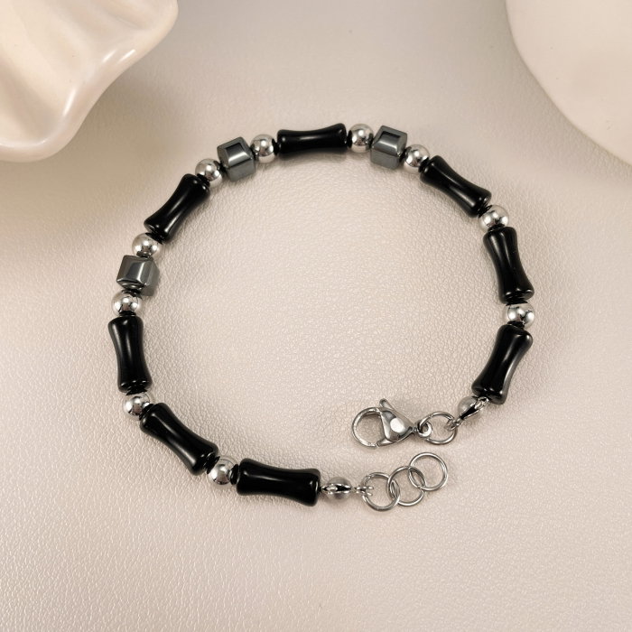 Bratara inox reglabila Bambus Negru cu Onix si Hematite [12]