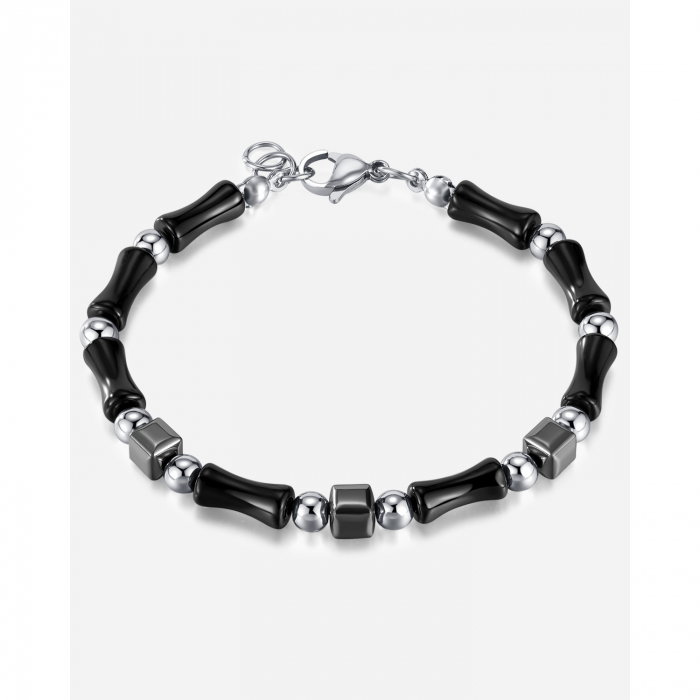 Bratara inox reglabila Bambus Negru cu Onix si Hematite [16]