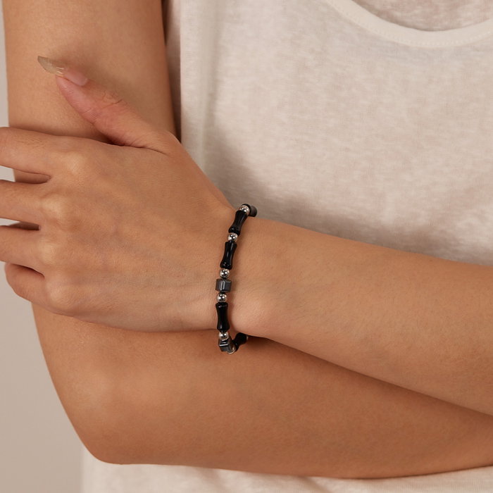 Bratara inox reglabila Bambus Negru cu Onix si Hematite [7]