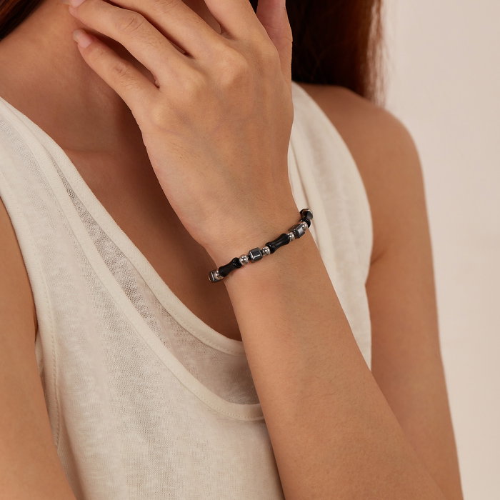 Bratara inox reglabila Bambus Negru cu Onix si Hematite [13]