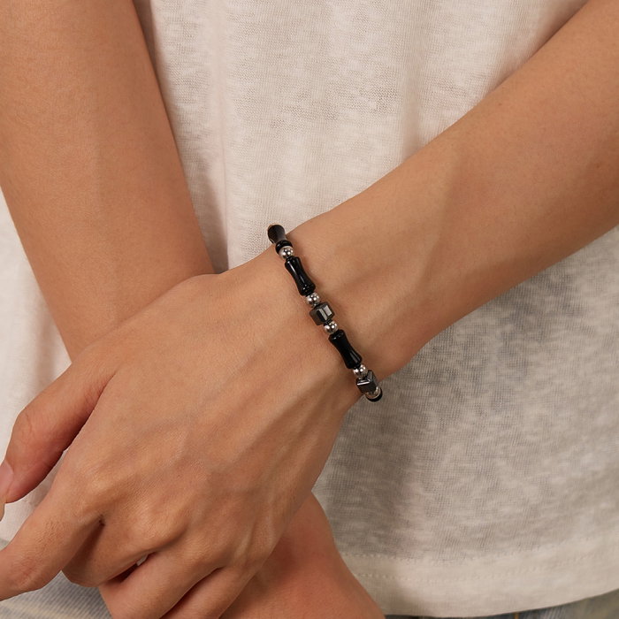 Bratara inox reglabila Bambus Negru cu Onix si Hematite [11]