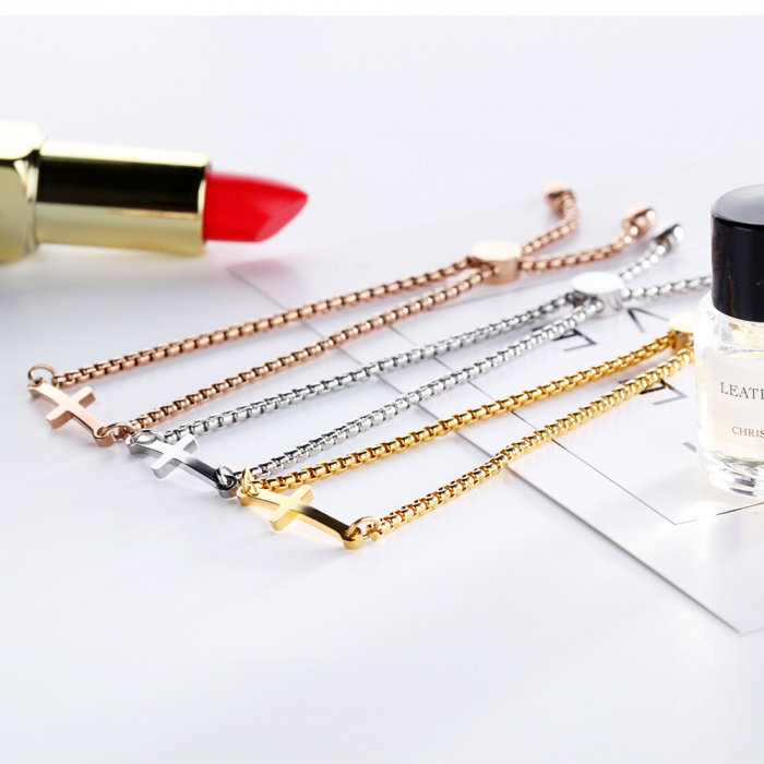 Bratara inox reglabila cu cruce aurie [6]