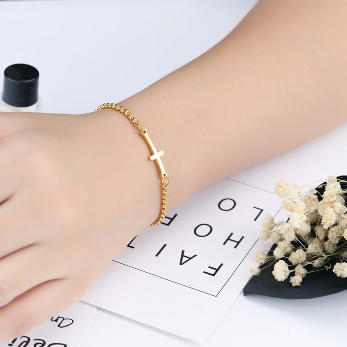 Bratara inox reglabila cu cruce aurie [7]