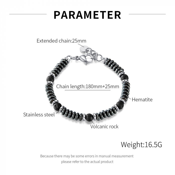 Bratara inox reglabila cu Hematit si Roca Vulcanica [9]