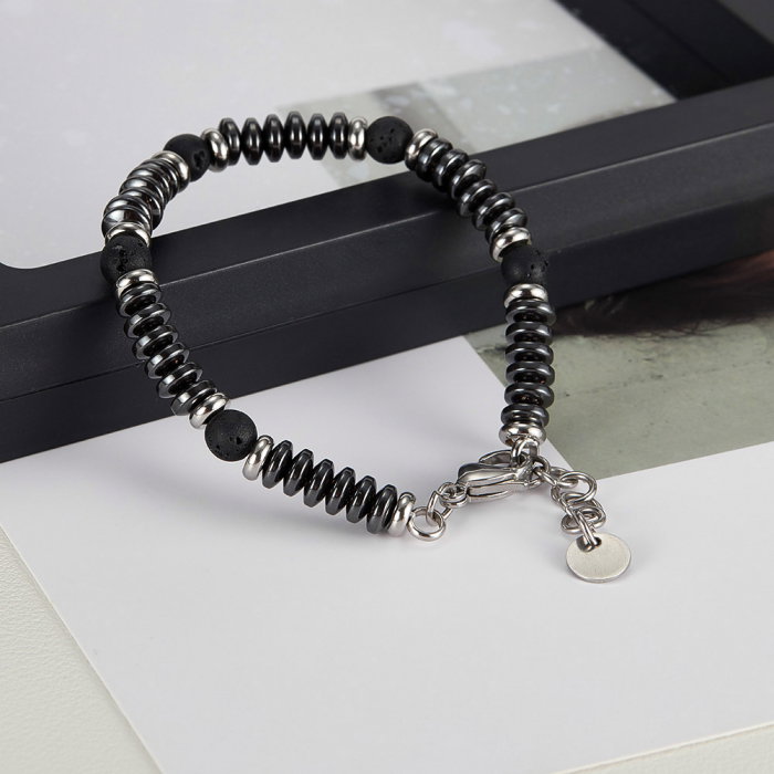 Bratara inox reglabila cu Hematit si Roca Vulcanica [15]