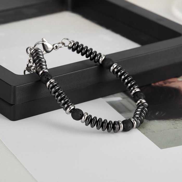 Bratara inox reglabila cu Hematit si Roca Vulcanica [8]