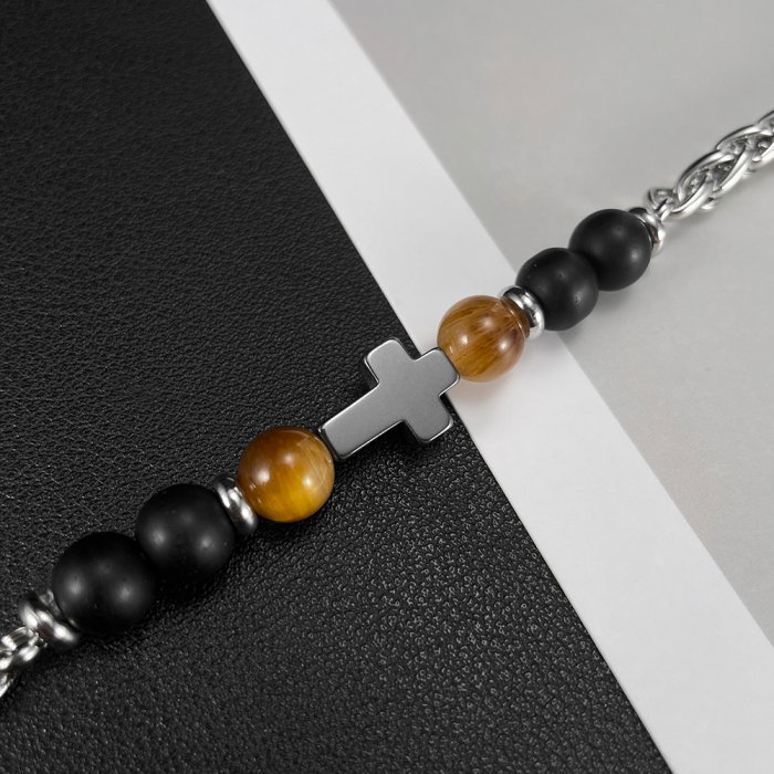 Bratara inox reglabila cu Ochi de Tigru si Cruce [5]