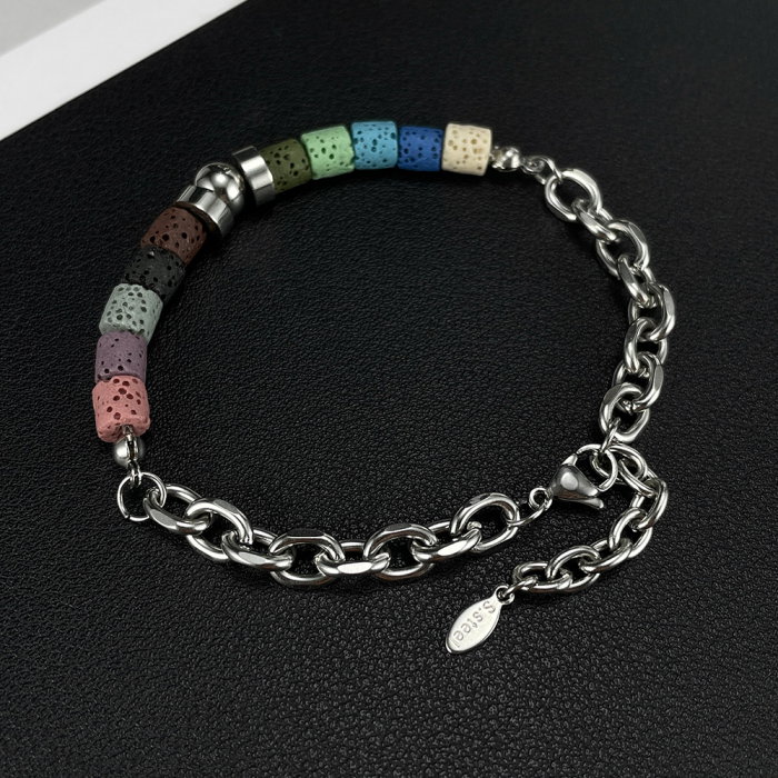 Bratara inox reglabila Curcubeu din roci vulcanice [13]