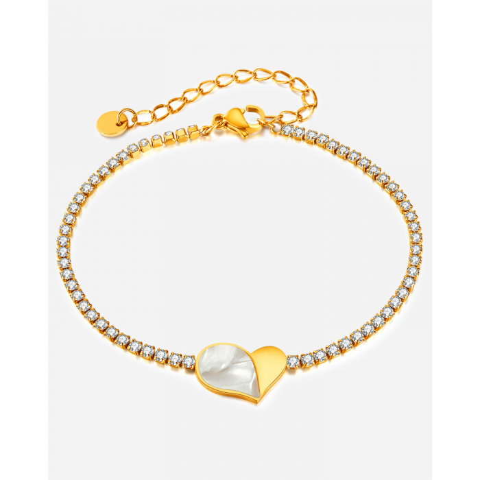 Bratara tennis inox reglabila cu inima de abalone [9]