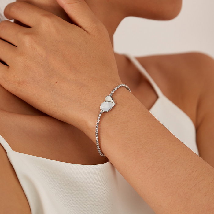 Bratara tennis inox reglabila cu inima de abalone [4]