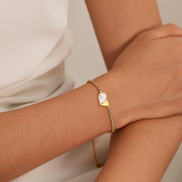 Bratara tennis inox reglabila cu inima de abalone [4]