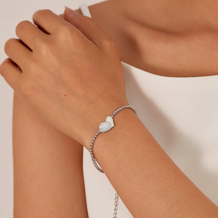 Bratara tennis inox reglabila cu inima de abalone [2]