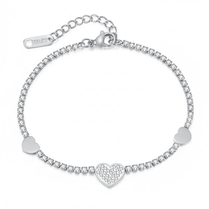 Bratara tennis inox reglabila cu inimioare si zirconii [1]