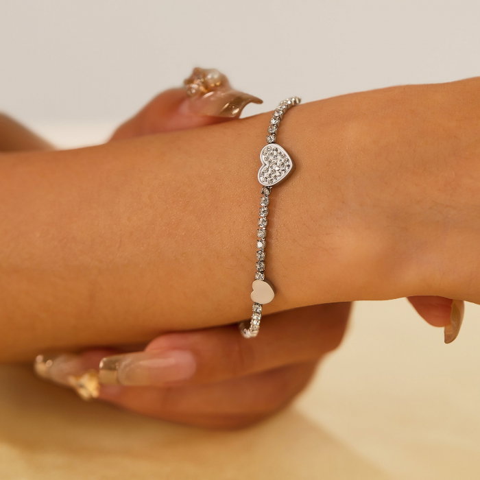 Bratara tennis inox reglabila cu inimioare si zirconii [4]